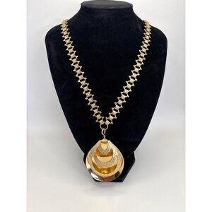 Sarah Coventry 1960's Vintage Goddess Gold Tone Drop Pendant and Necklace Signed